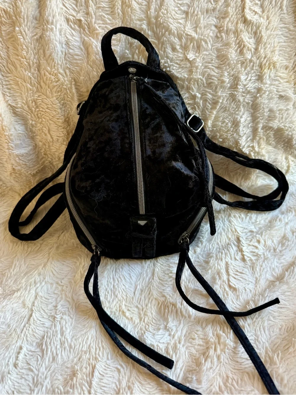 black crushed velvet mini backpack Blossom Shes Back Watson Lane Kate Spade Black